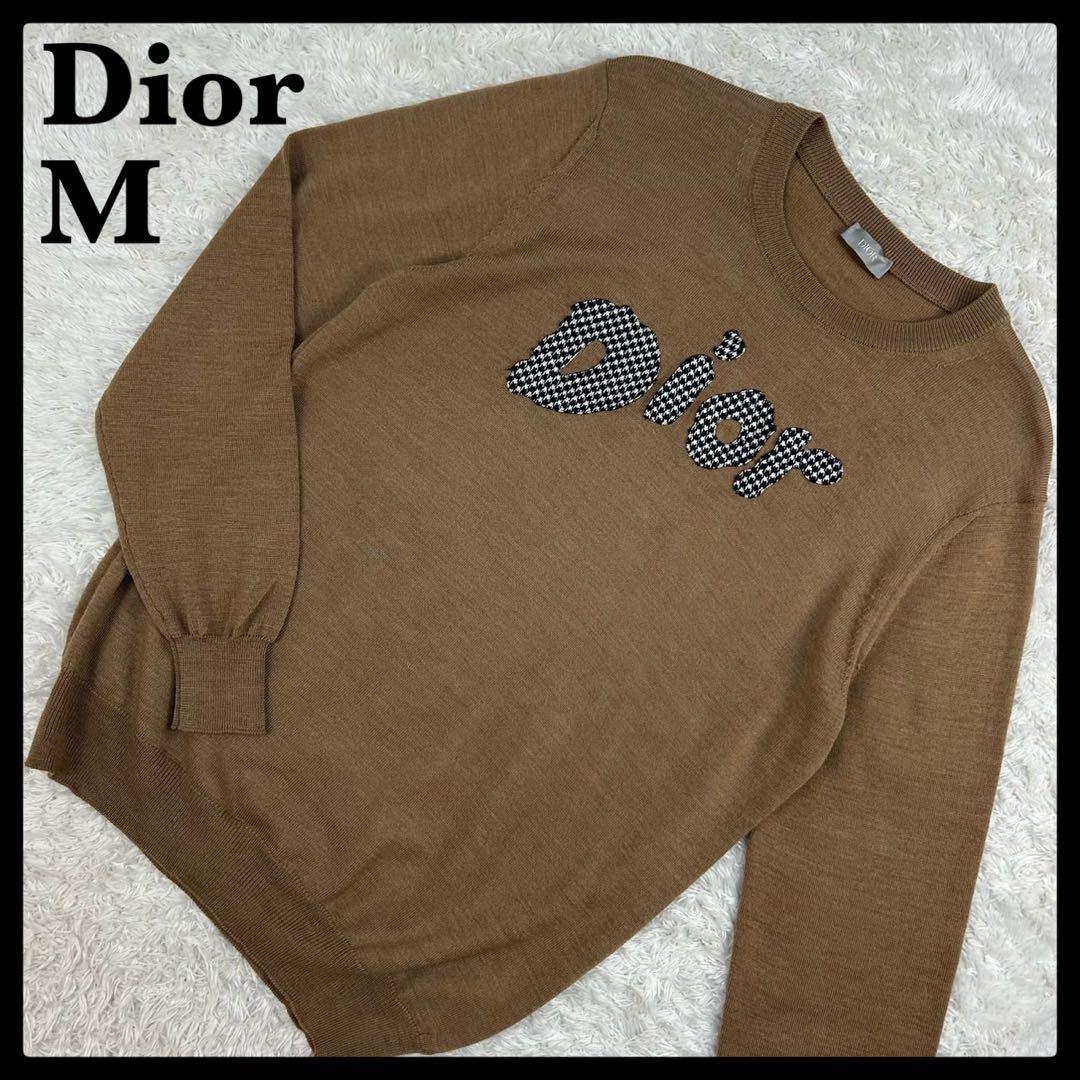 221【美品】ディオール☆ブランドロゴワッペン入りニット セーター 千鳥格子