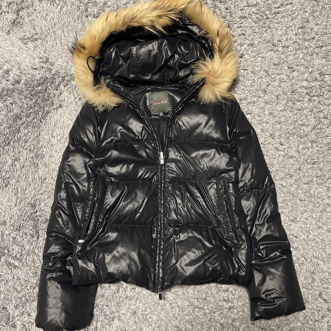 専用 DUVETICAブラックダウンジャケット38サイズ ファー付き y2k