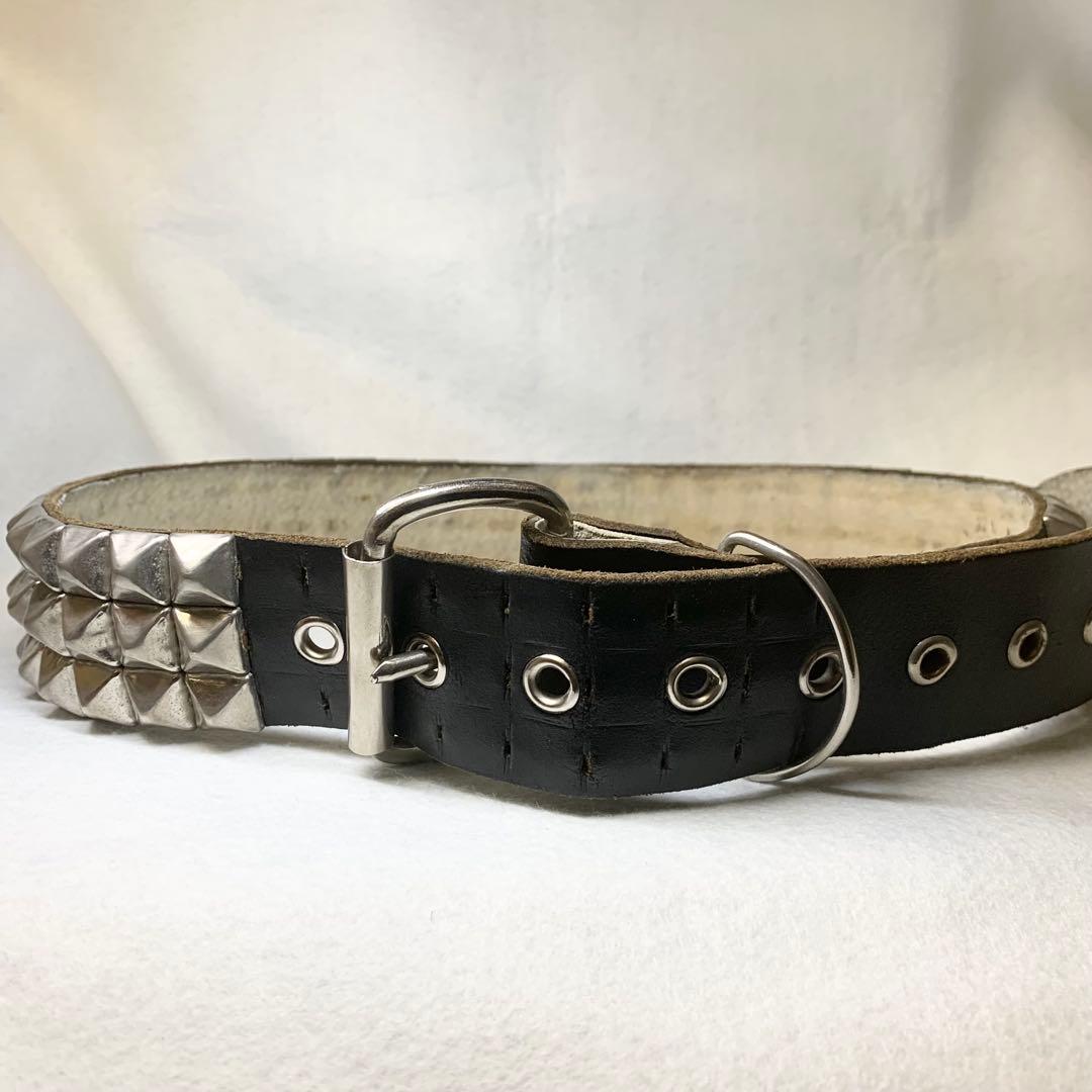 希少 Wendy's ウェンディーズ ベルト 3連ピラミッドスタッズ レザー 黒