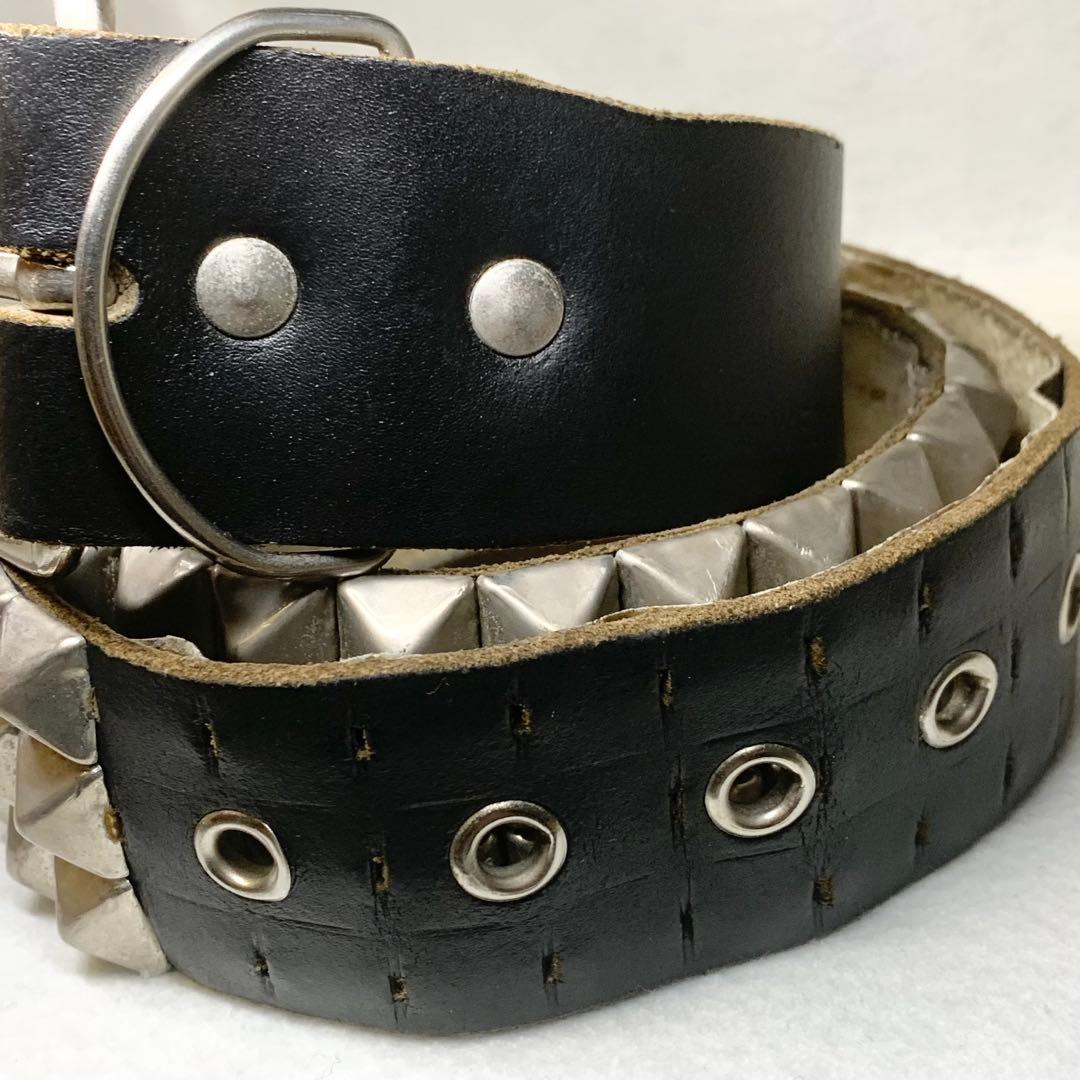 希少 Wendy's ウェンディーズ ベルト 3連ピラミッドスタッズ レザー 黒