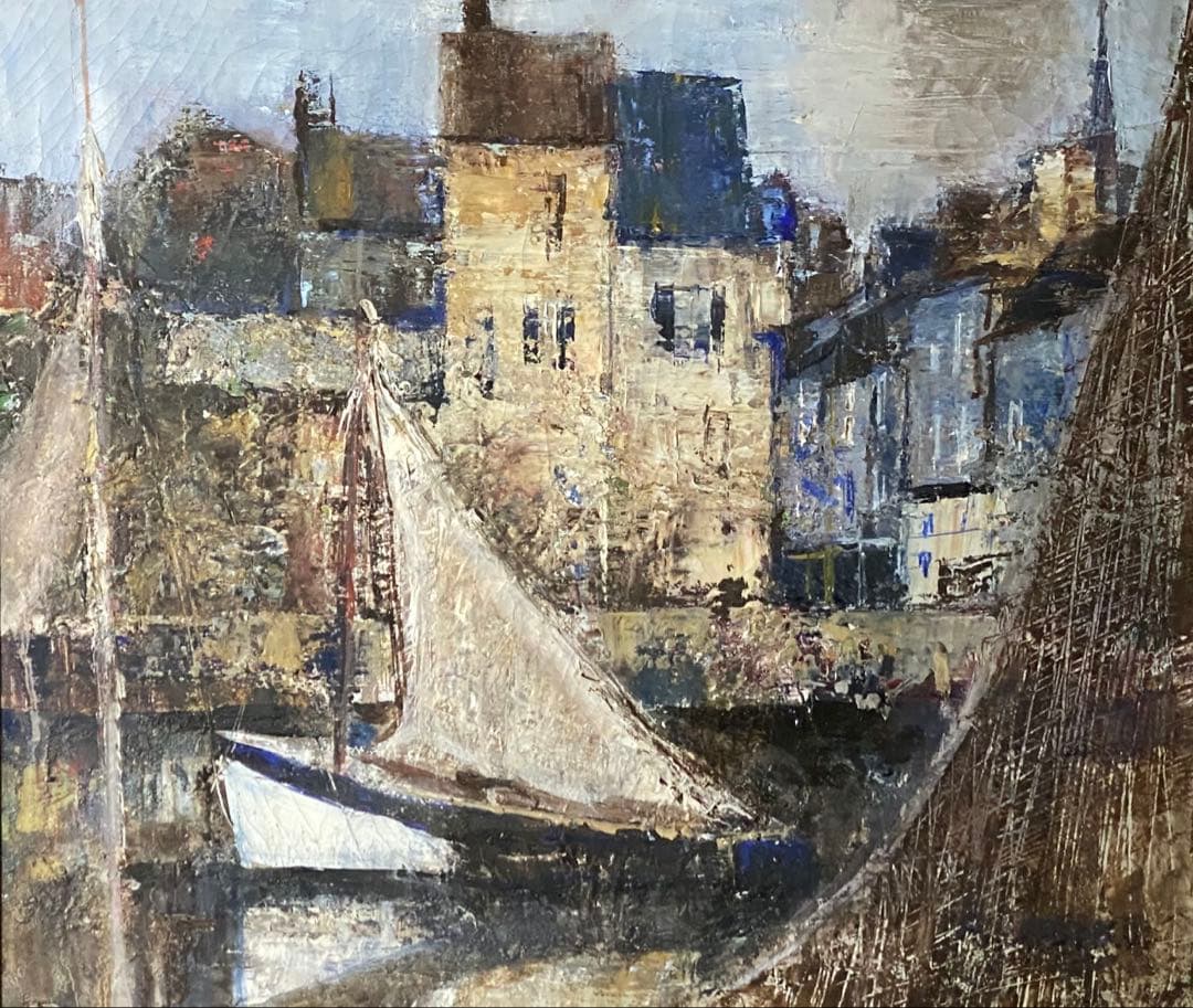 油彩画　安孫子昭　【オンフルール　北フランス】　山形県　油絵　額縁　額装　風景画