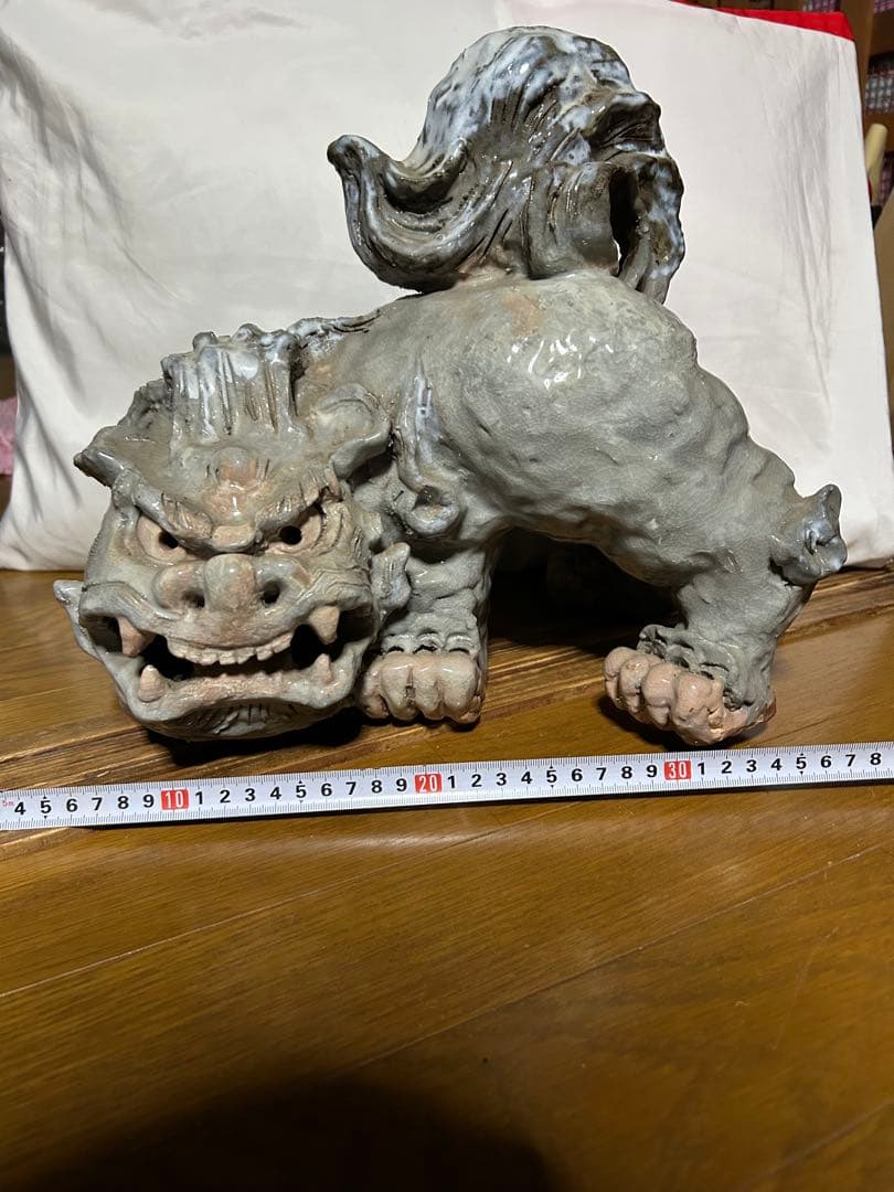 陶器 獅子の像 約30cm グレー