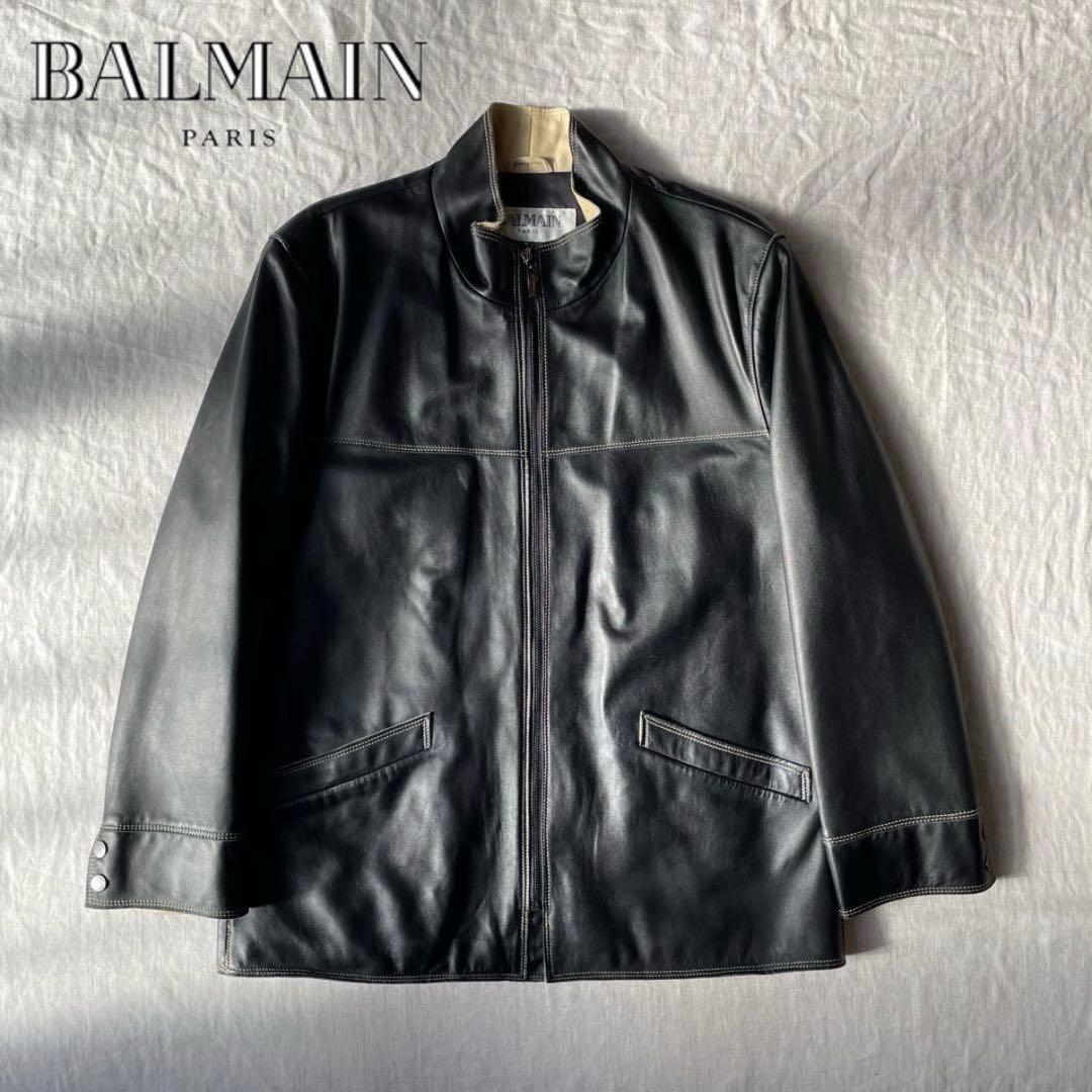 美品 BALMAIN PARIS バルマン ジップ レザージャケット ブラック