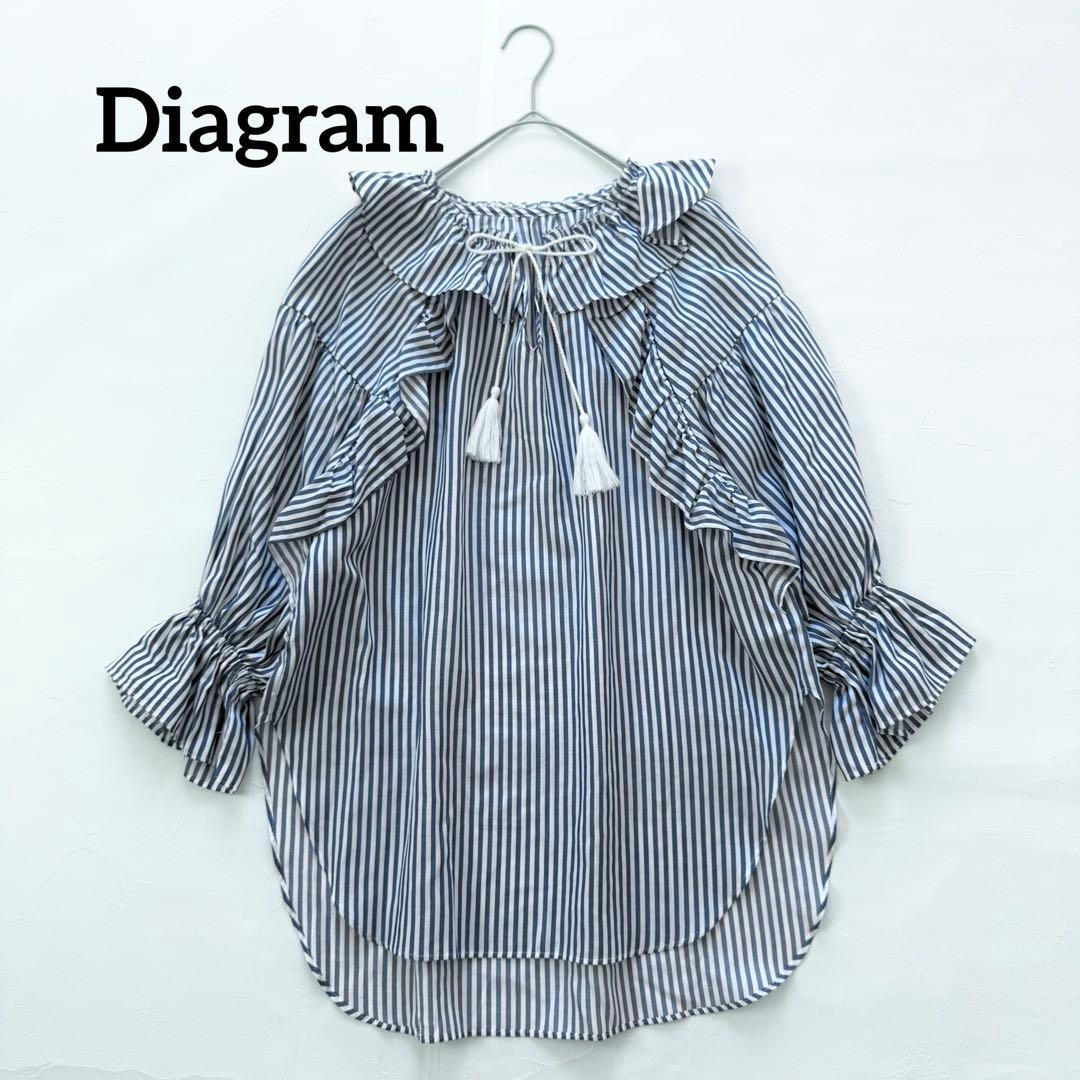 ダイアグラム　カフタンブラウス　タッセル付き　フリル　ストライプ　柔らか