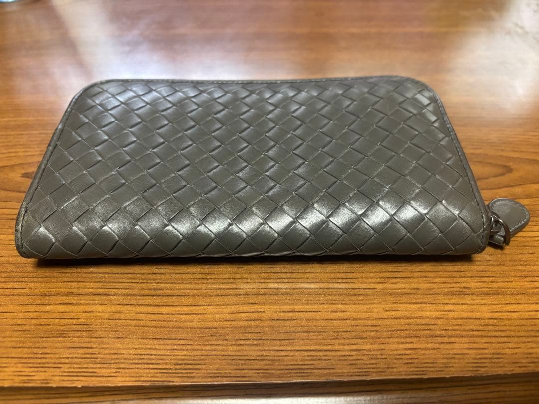 グレー レザー 編み込み ボッテガ長財布