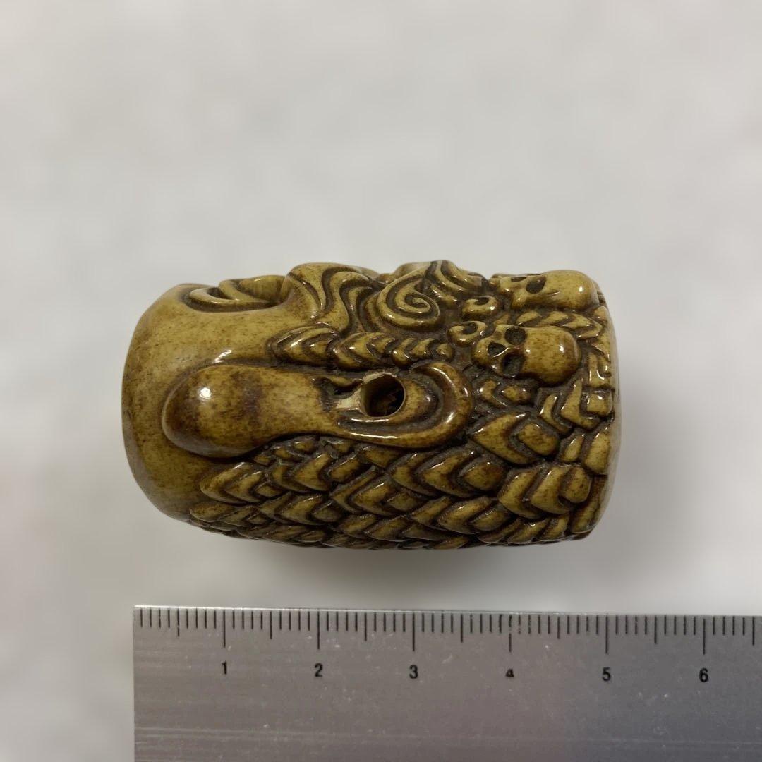 骨製 鬼面彫刻 置物 根付