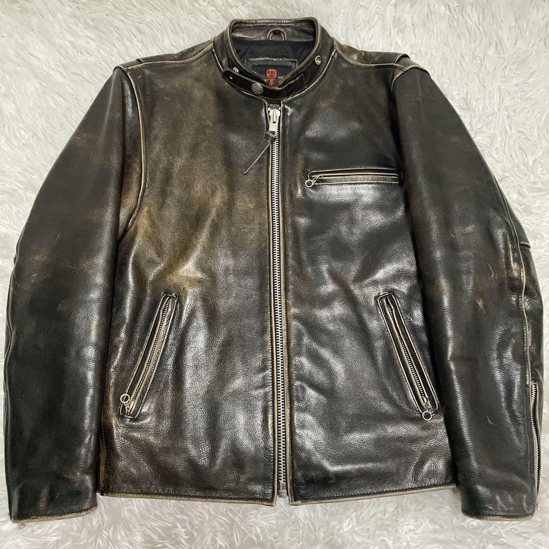 RBC レザージャケット　シングルライダース　本革　M メンズ　ヴィンテージ Horn Works 本革 USタイプ シングルライダースジャケット メンズ