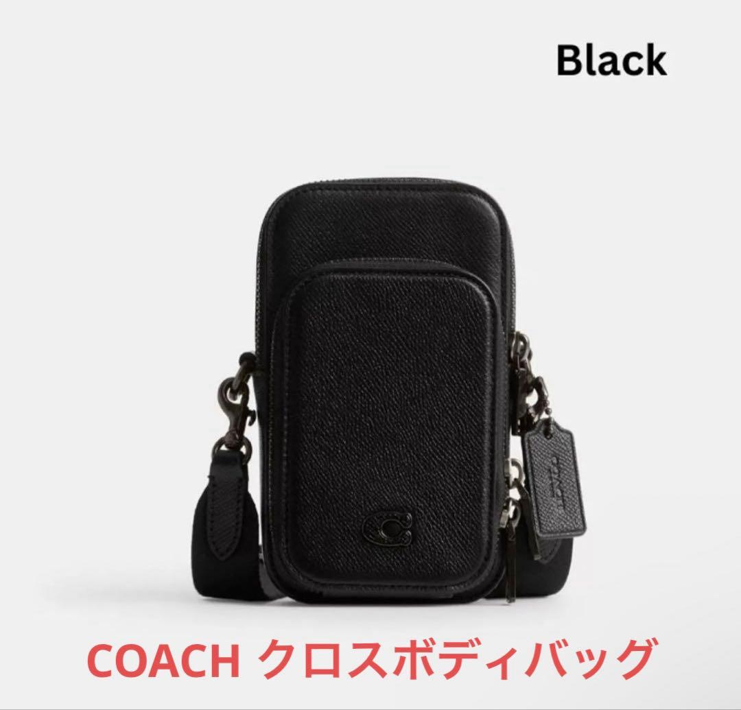 COACH クロスボディバッグ スマホショルダーバッグ ブラック レザー