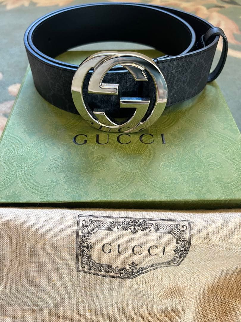 GUCCI ベルト GGロゴ - GUCCI グッチブラック レザーベルト GGロゴ
