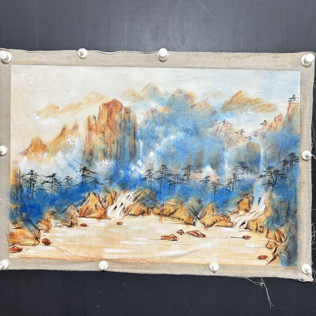 純手描き 水彩油画 山水画 刘海粟 作品図 中国絵画 約70×100cm 未表装