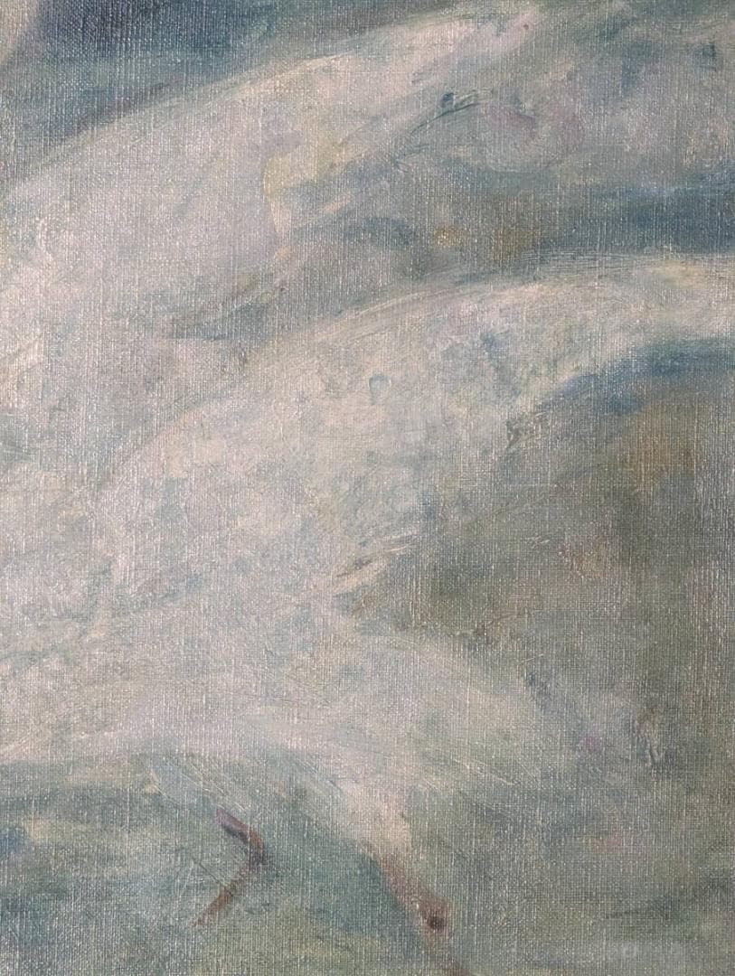 【真作】絵画　浦久保義信　油彩　青の調べに舞う白き鳥　幻想空間の飛翔　Y179