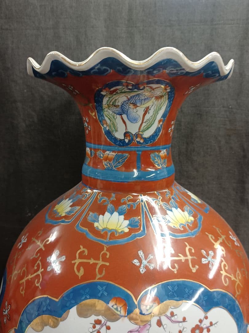 古許窯 菊水作 花鳥図 大花瓶 高70cm 大壺 有田焼 伊万里焼 花器 飾り