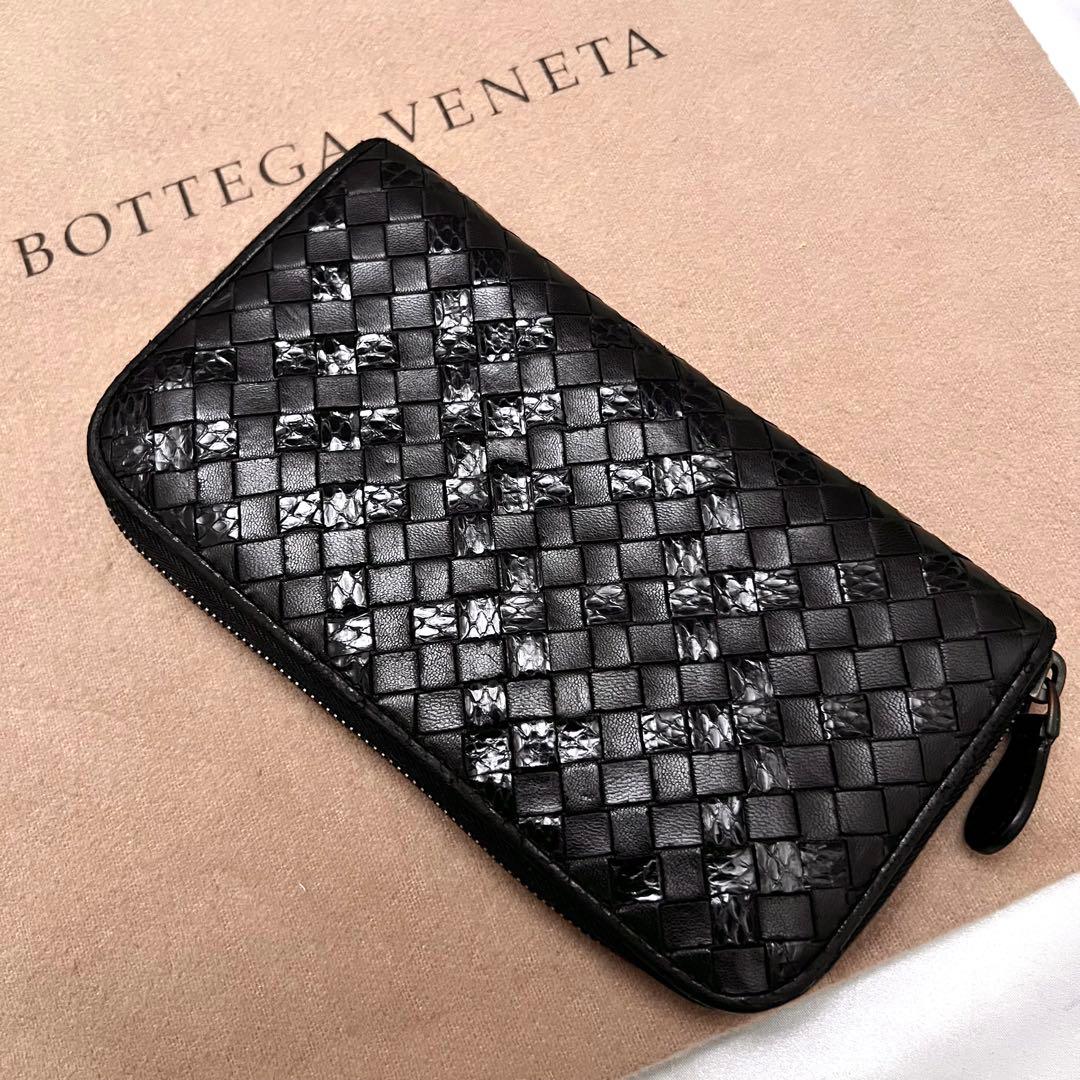 ◇レア美品◇ボッテガヴェネタ　パイソンミックス長財布　ラウンドジップ　ブラック 新品同様‼️ 希少 ボッテガヴェネタ 財布 長財布 パイソン ラウンド