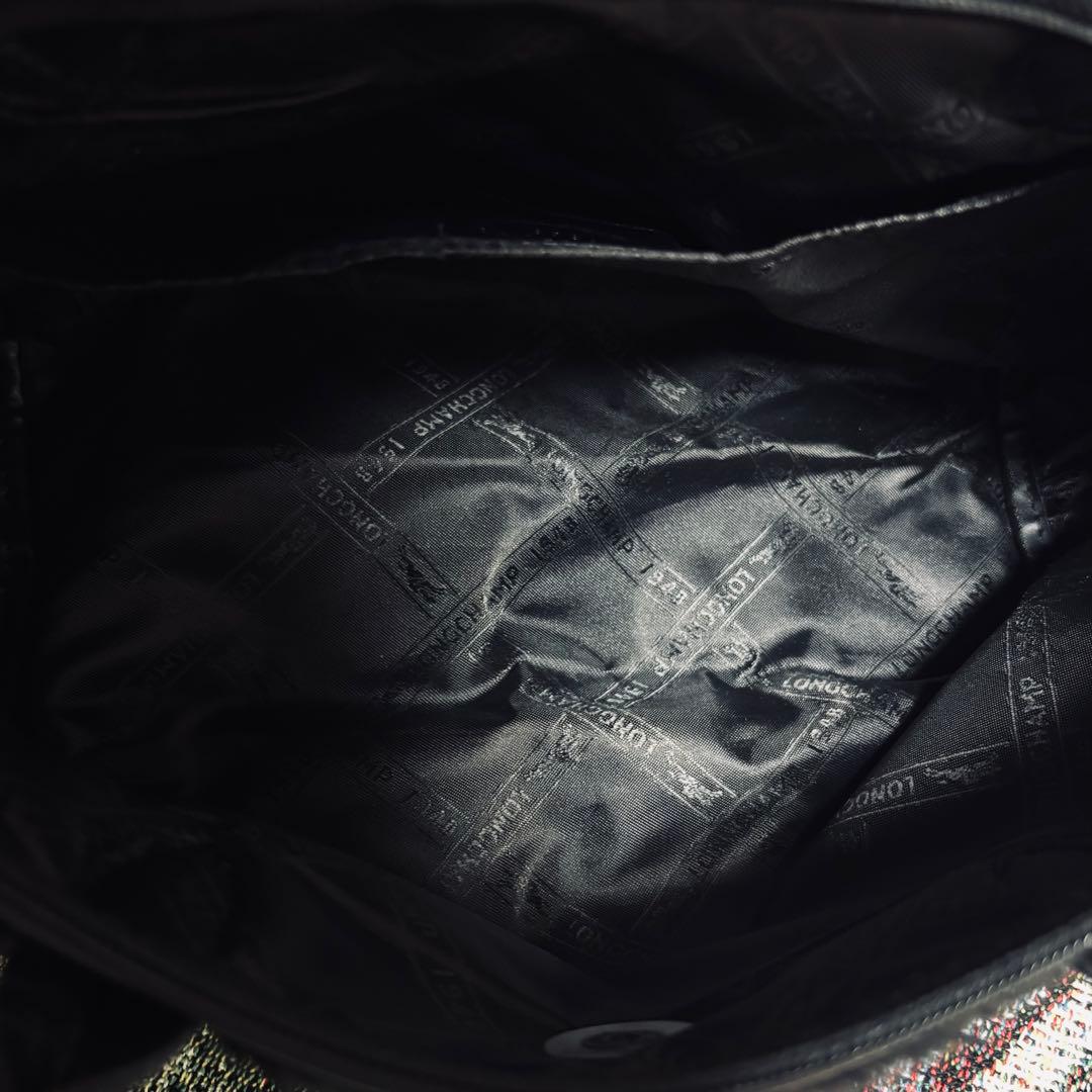 希少”ロンシャン プリアージュ ラビットファーハンドバッグ 黒色