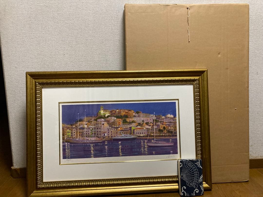 リトグラフ 夜の港の風景画【F・ボッシュ】 スペイン人気画家 額装 箱