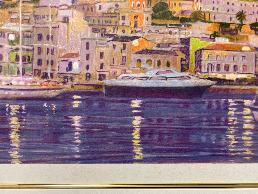 リトグラフ 夜の港の風景画【F・ボッシュ】 スペイン人気画家 額装 箱