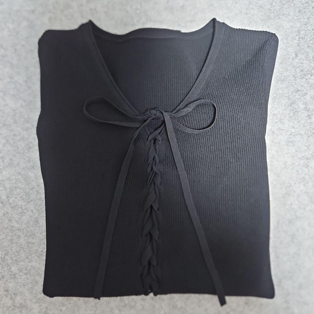 【Noble】レースアップリブニット ブラック