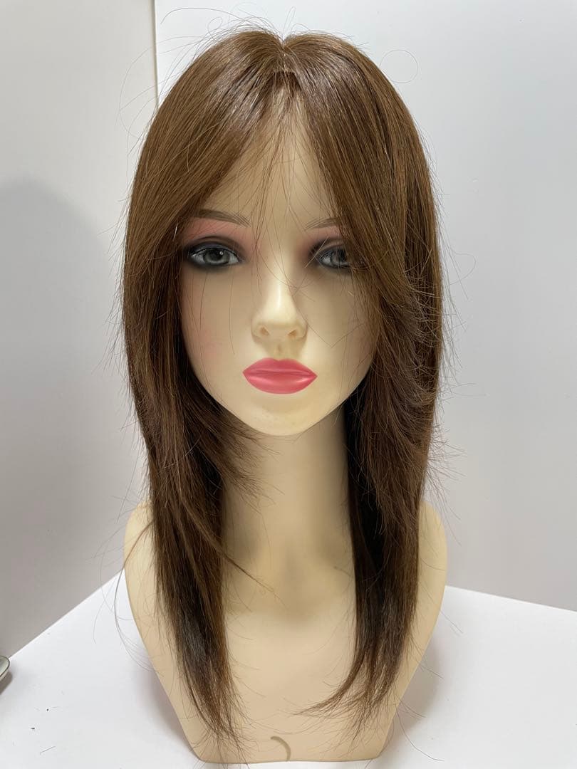フルウィッグ人毛ウィッグ医療ウィッグミディアム　センターパートブラウン