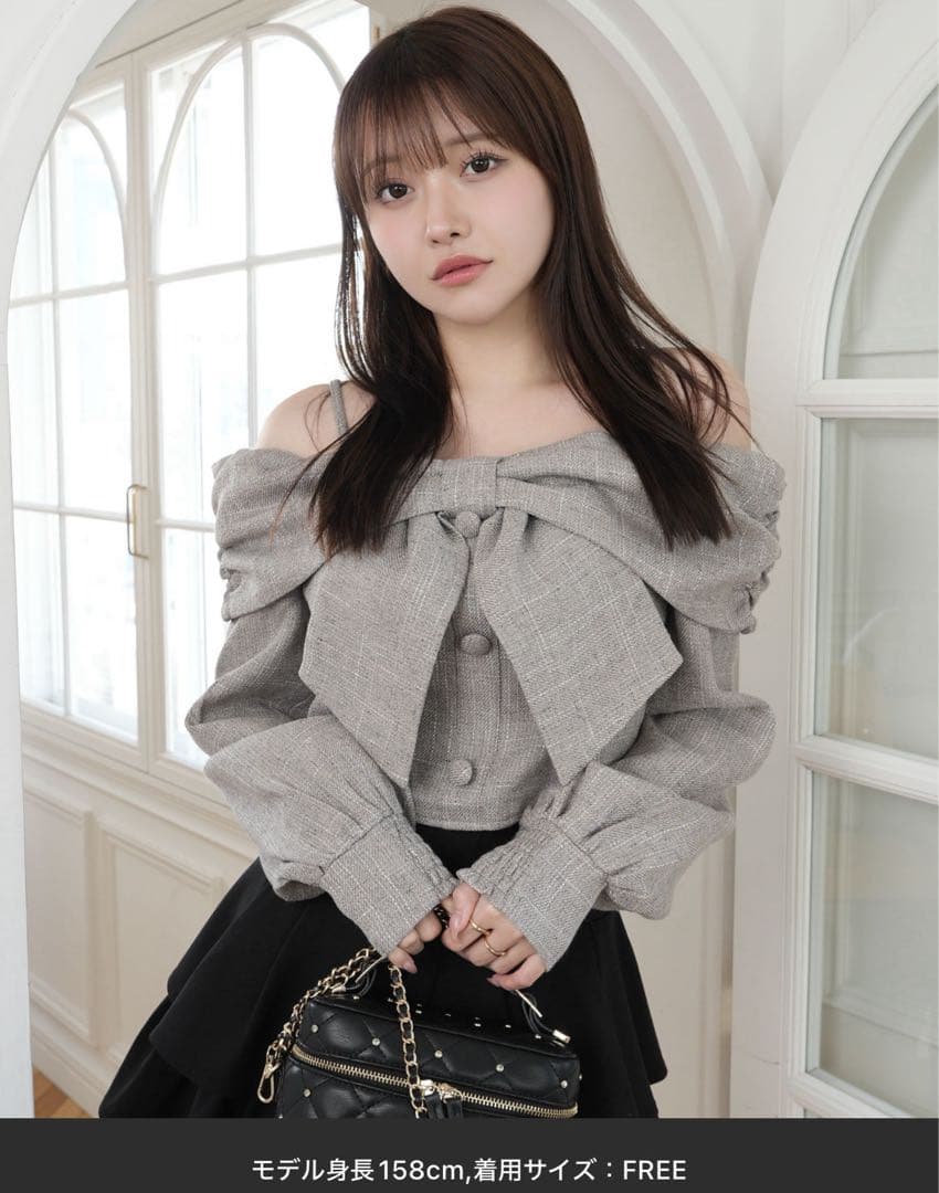 LIP SERVICE リボンオフショルロングスリーブトップス グレー