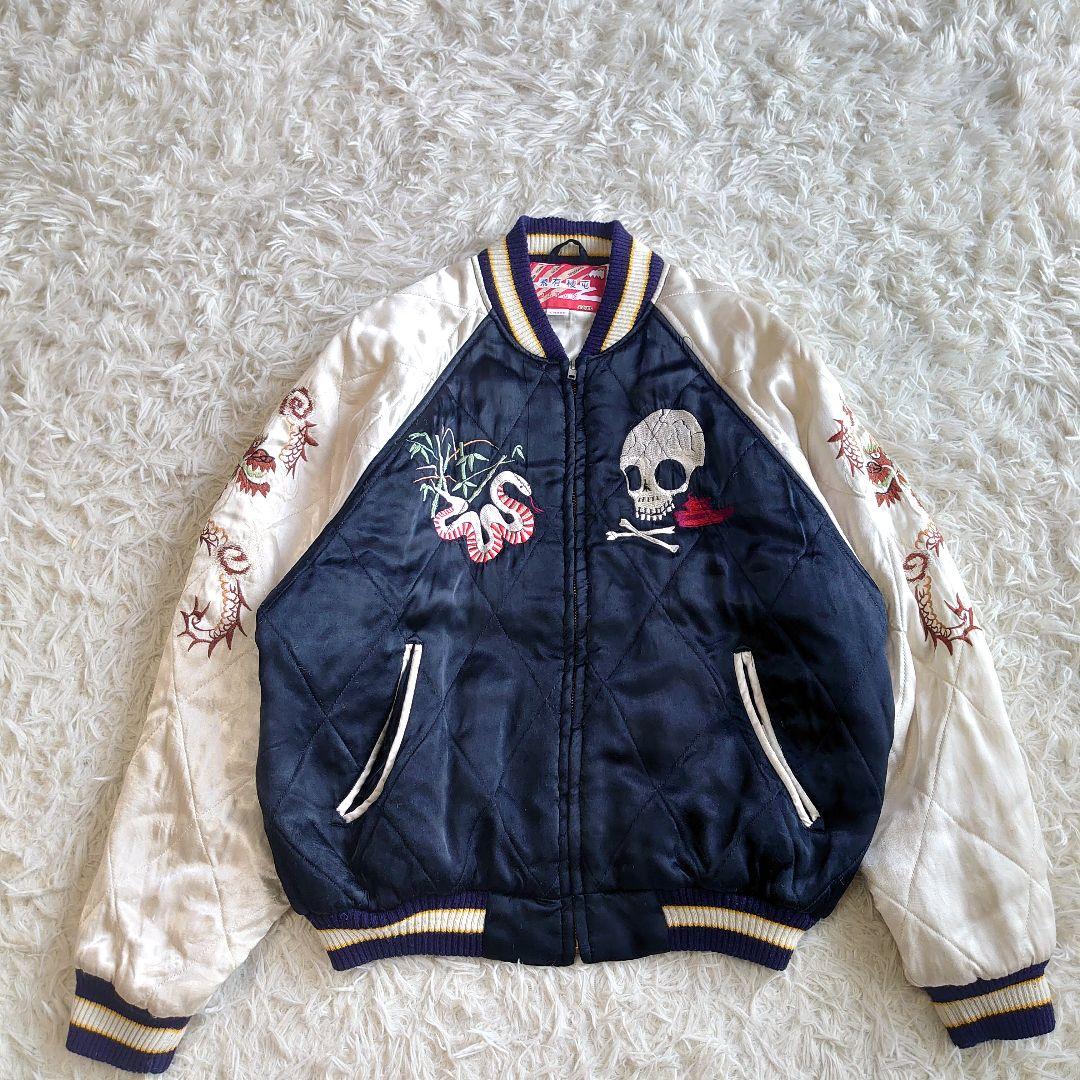 レア】ヒューストン 飛有棲屯 スカル 龍 蛇 漢字タグ スカジャン L