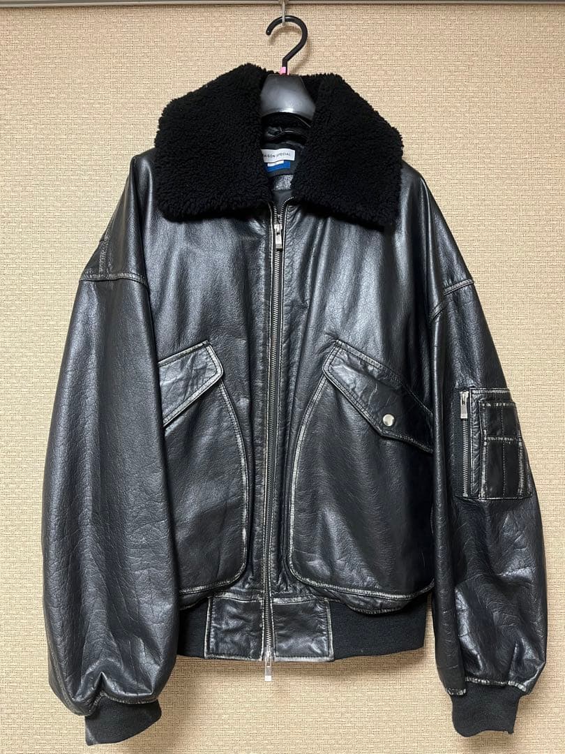 maisonspecial ヴィンテージ加工レザージャケット ヴィンテージ加工PUレザーダブルジップショートジャケット/3rdタイプ