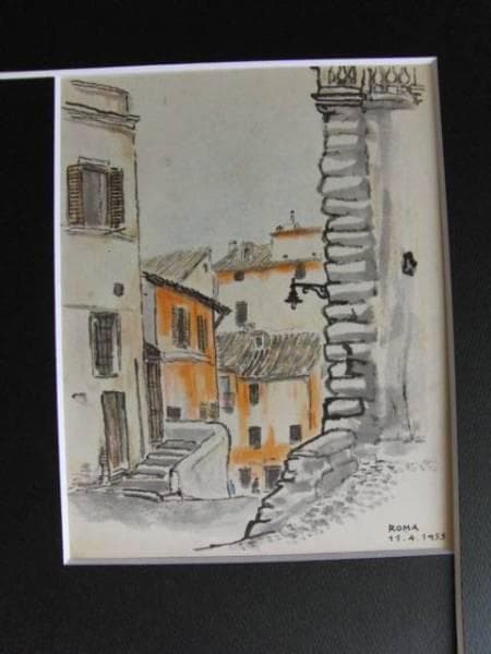 守屋多々志、下町の裏通り（ローマ）、希少な額装用画集より、美品