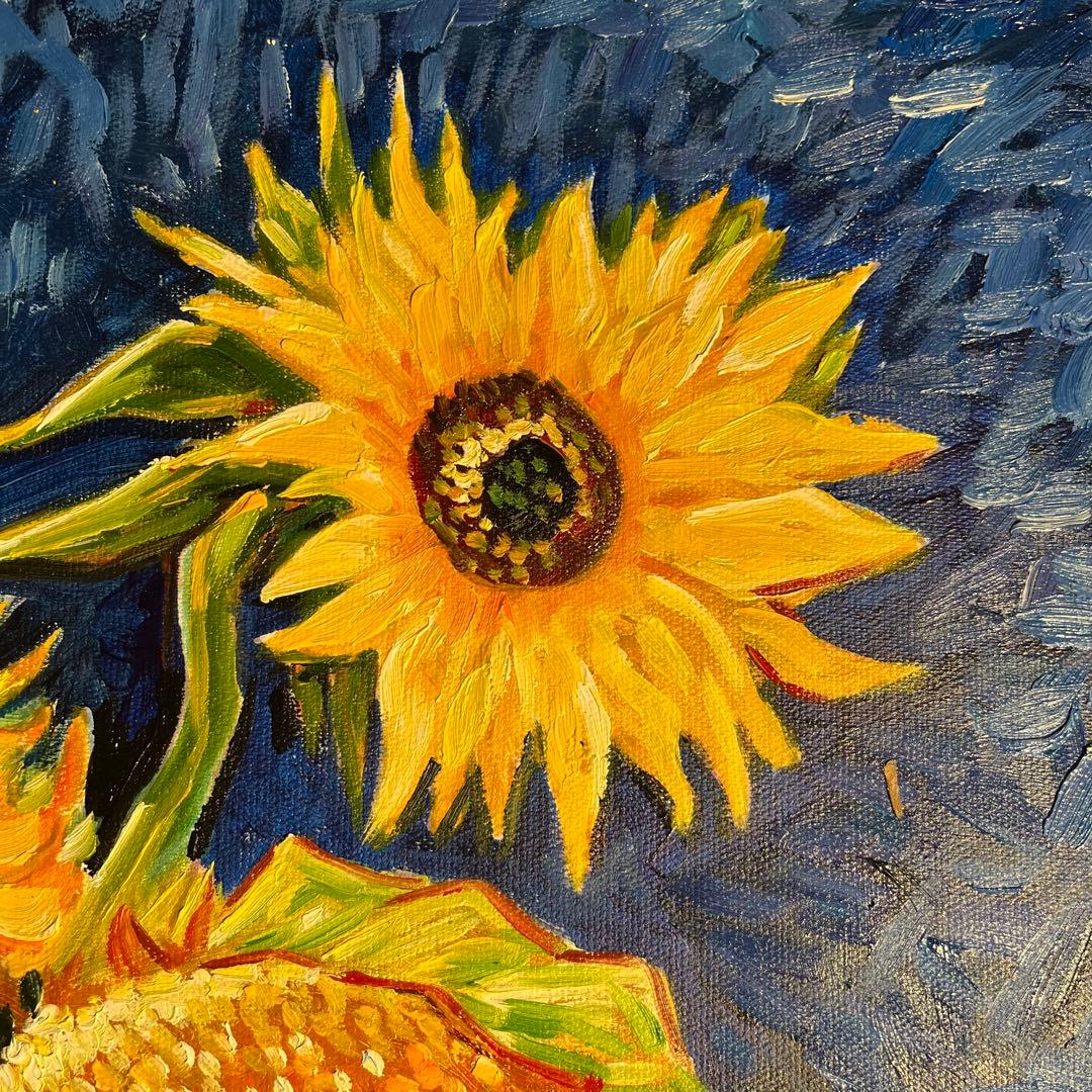 ☆秀作☆手書き油絵 ゴッホ 幻 芦屋のひまわり 額付き 絵画 インテリア