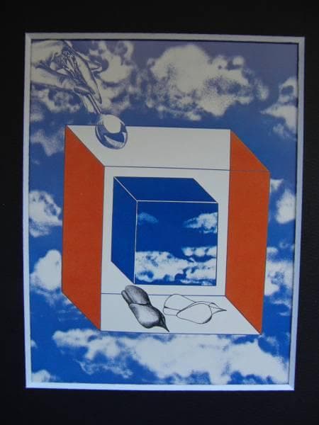 池田 満寿夫、マググリットの空、希少な額装用画集より、美品、新品額装付