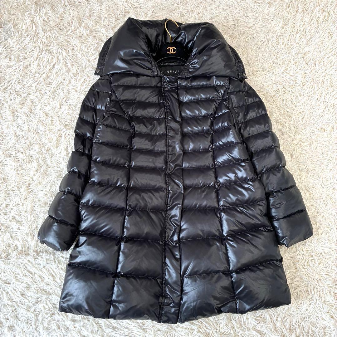 美品 INDIVI ダウンコート ビッグカラー ブラック 大きいサイズ 44