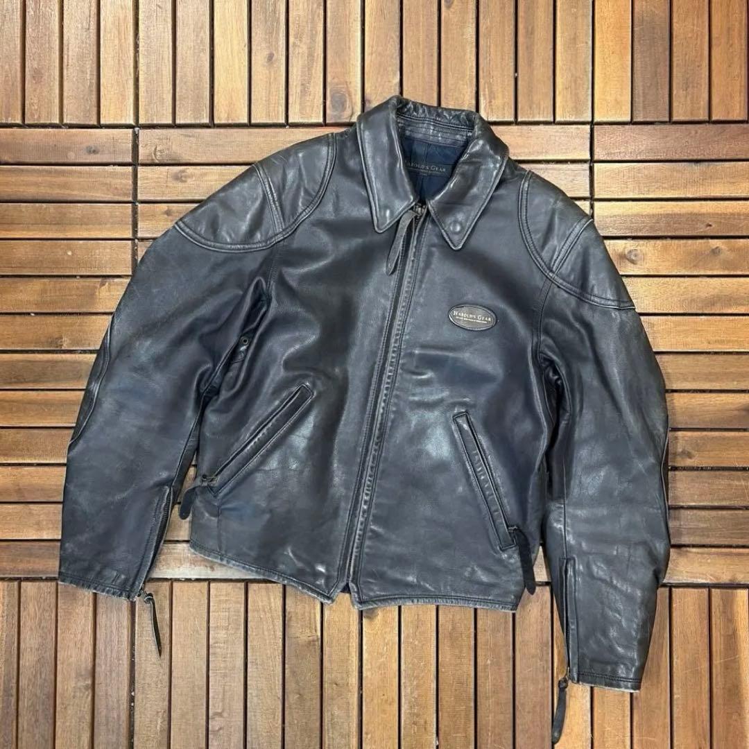 HAROLD'S GEAR レザー シングルライダース ジャケット 本革 牛皮 定価9万] ハロルズギア 牛革 レザー シングルライダースジャケット