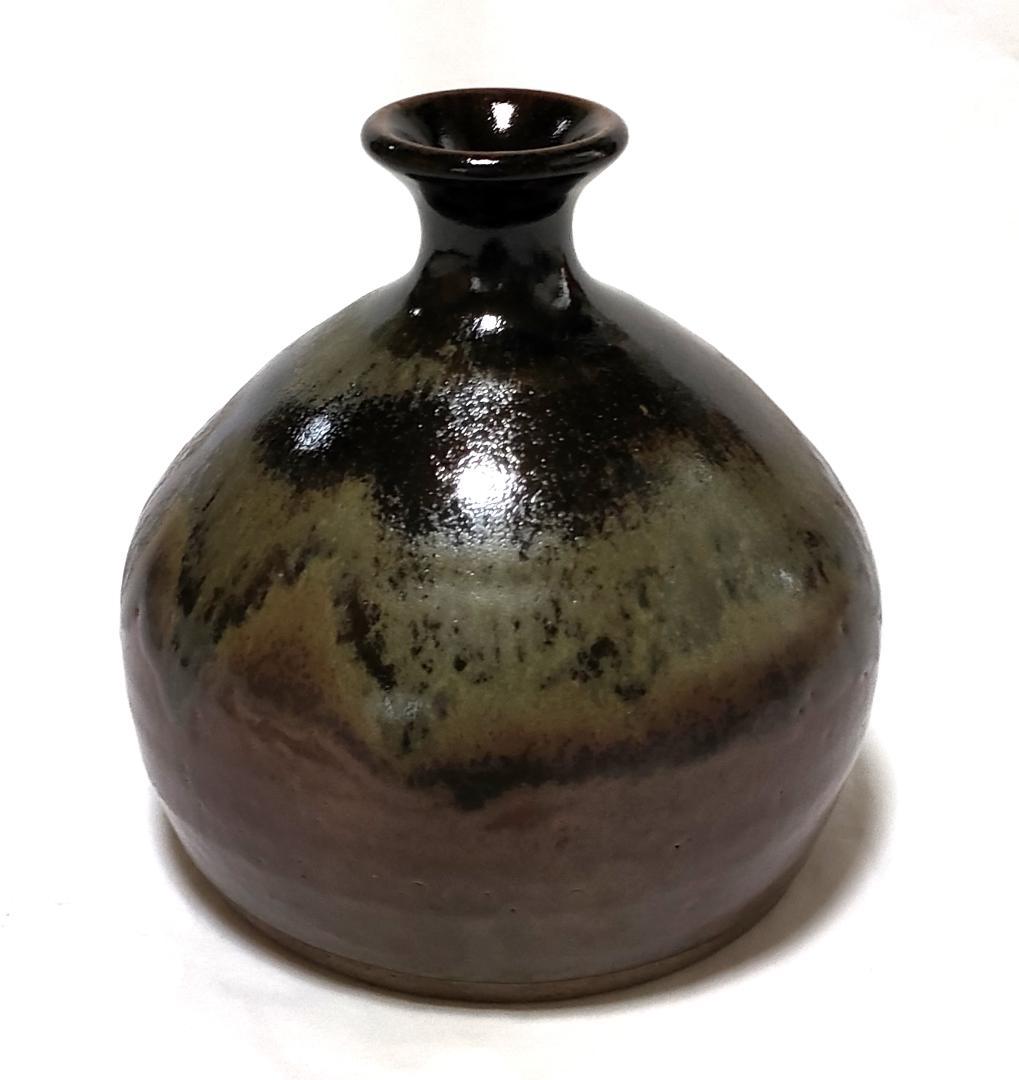 徳利型置物 古丹波焼 黒の墨流し Ad-215