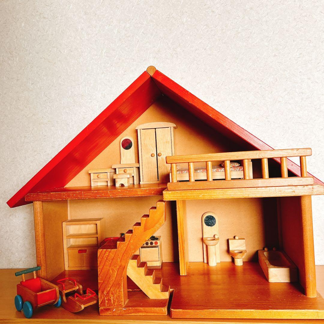 は*こ様 バウアー社 ドールハウス 赤い屋根 木製　ニキティキ　家具セット