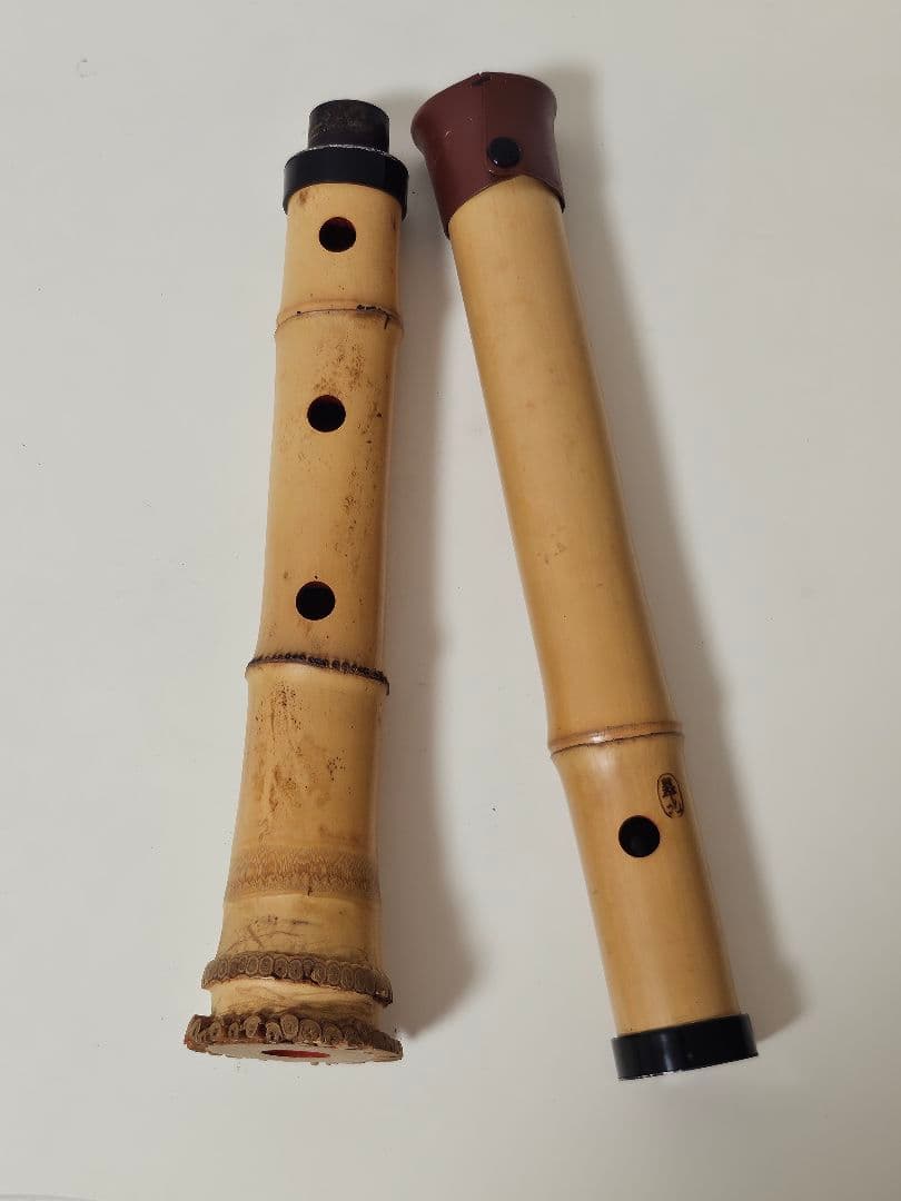琴古流 尺八 二つ折り 分割式 根付き 地無し 朱塗り歌口 焼印あり