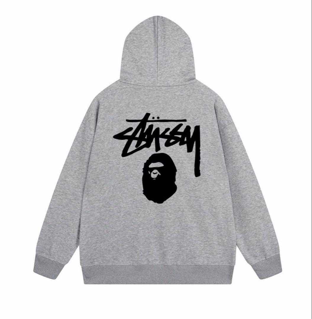 Stussy ape グレー ジップアップパーカー - メルカリ