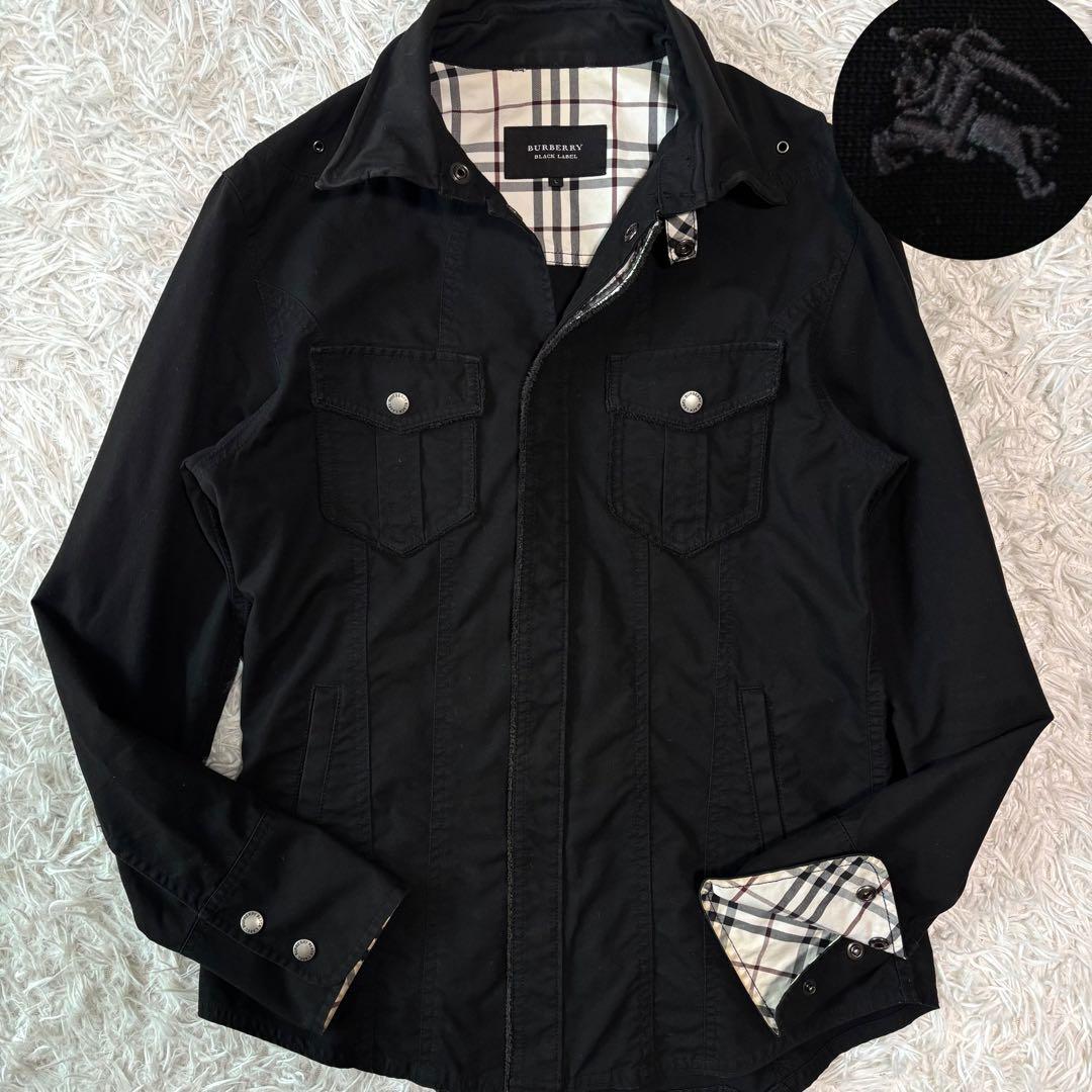 ✨美品✨バーバリーブラックレーベル ミリタリーシャツ ノバチェック 黒 バーバリー ブラックレーベル ミリタリージャケット M ノバチェック 綿