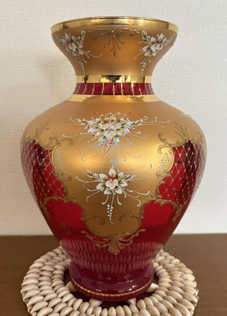 ベネチアンガラス 花瓶 赤