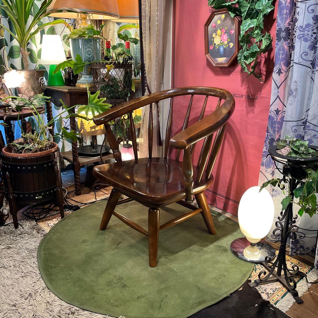 L２　オールドヴィンテージ 柏木工 ３６０度回転　ブナ無垢材　アームチェア