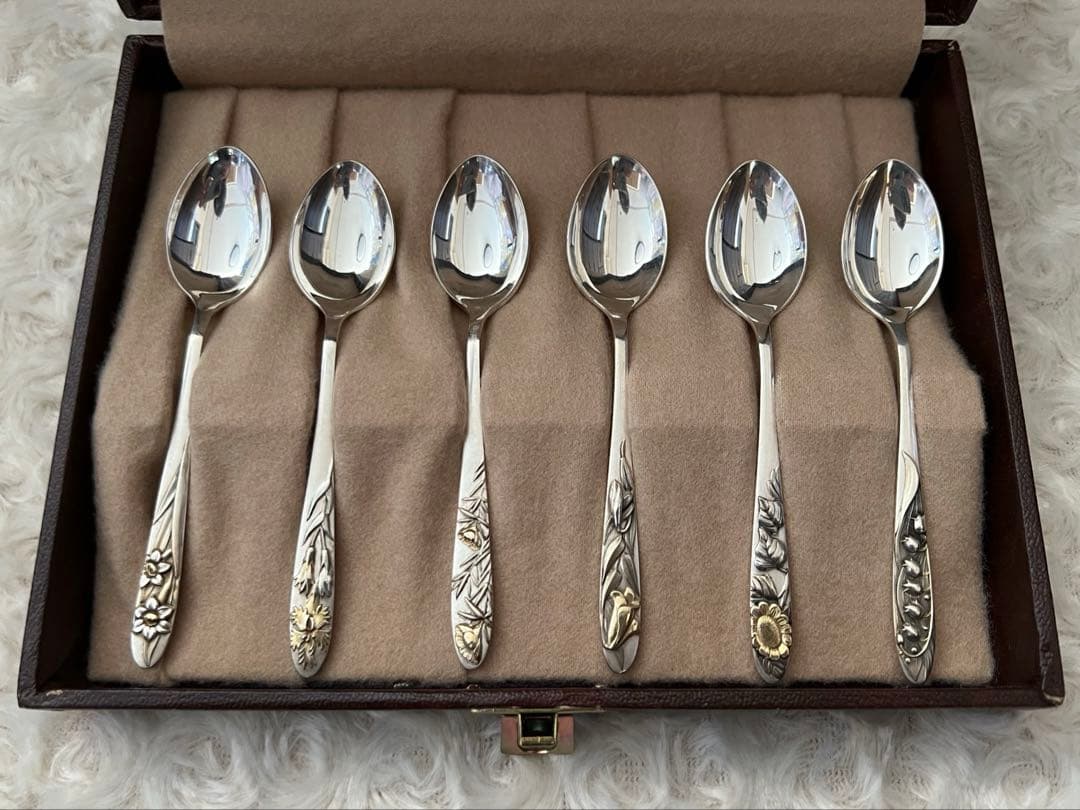 シルバー　カトラリーセット　SILVER 950 スプーンセット　部分金仕上げ 銀食器 純銀カトラリーの販売 宮内庁御用達メーカーの品位検定刻印入