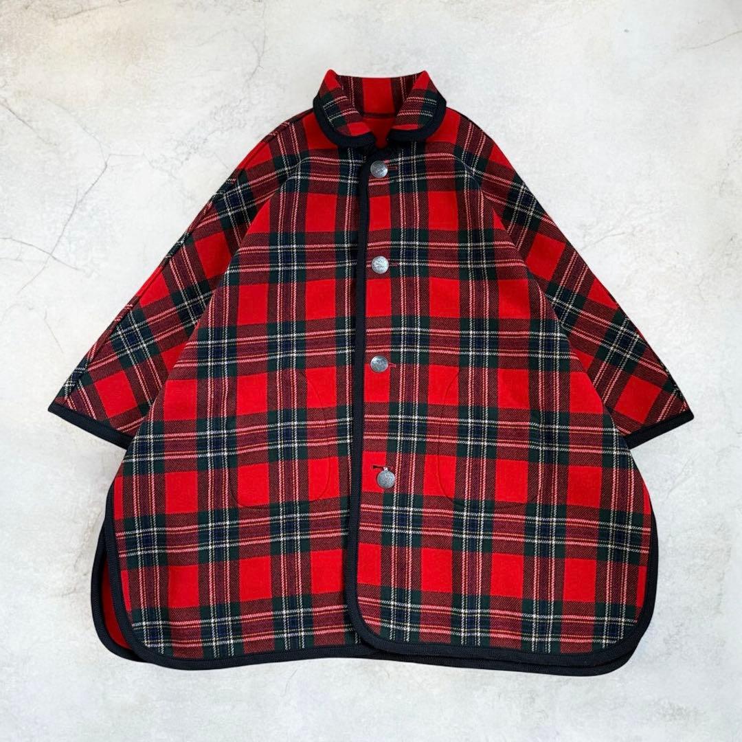ヴィンテージ レトロ古着 タータンチェック柄リバーシブルケープコート