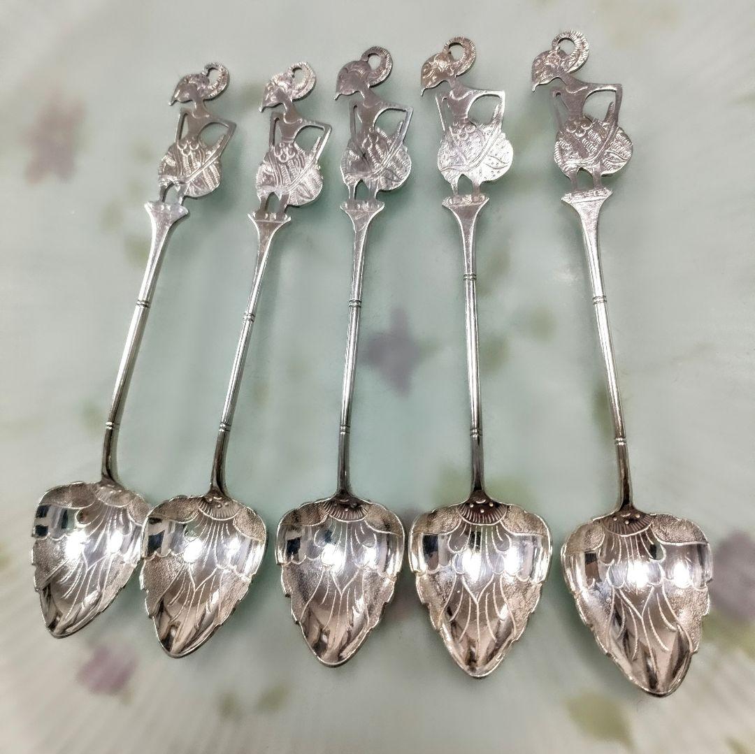 5698#1222　DELUXE/ヴィンテージインドネシア銀製800スプーン5本 5698#1222 DELUXE/ヴィンテージインドネシア銀製800スプーン5本