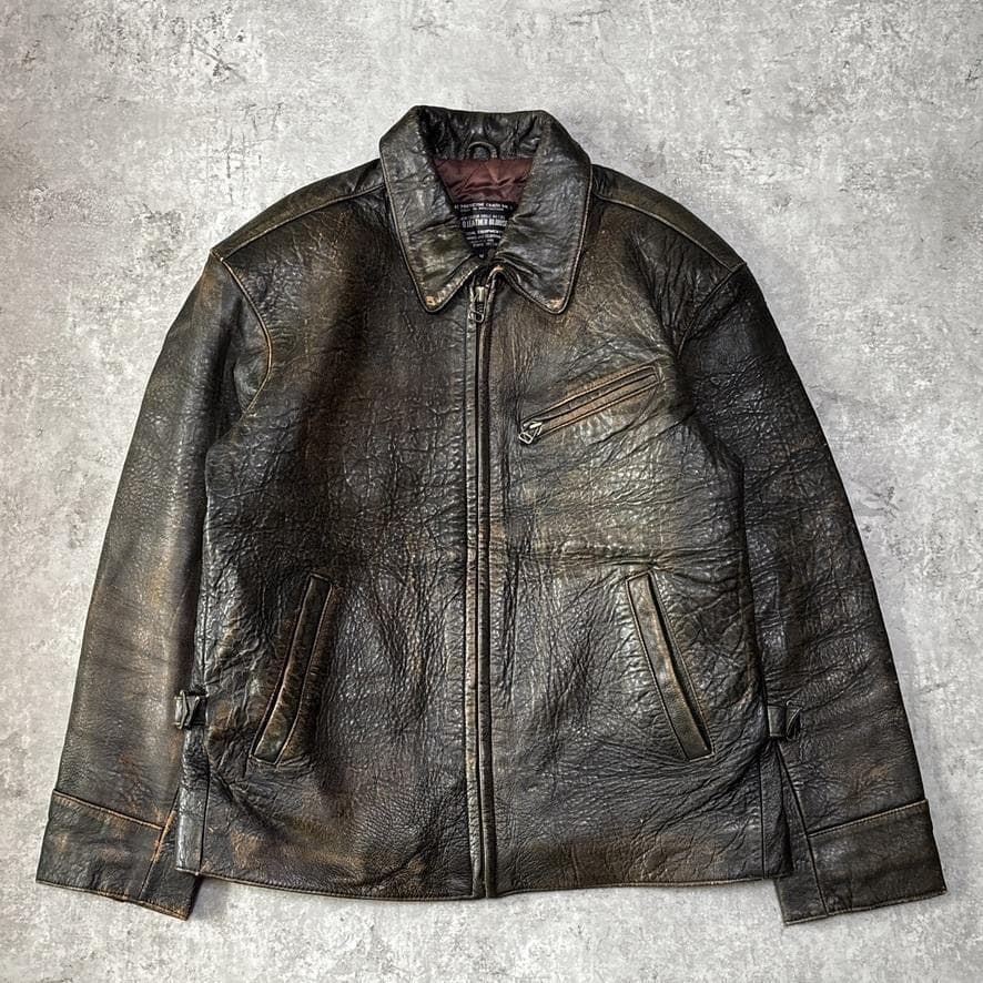 ヴィンテージ 本革 襟付き シングルライダース トラッカー レザージャケット M