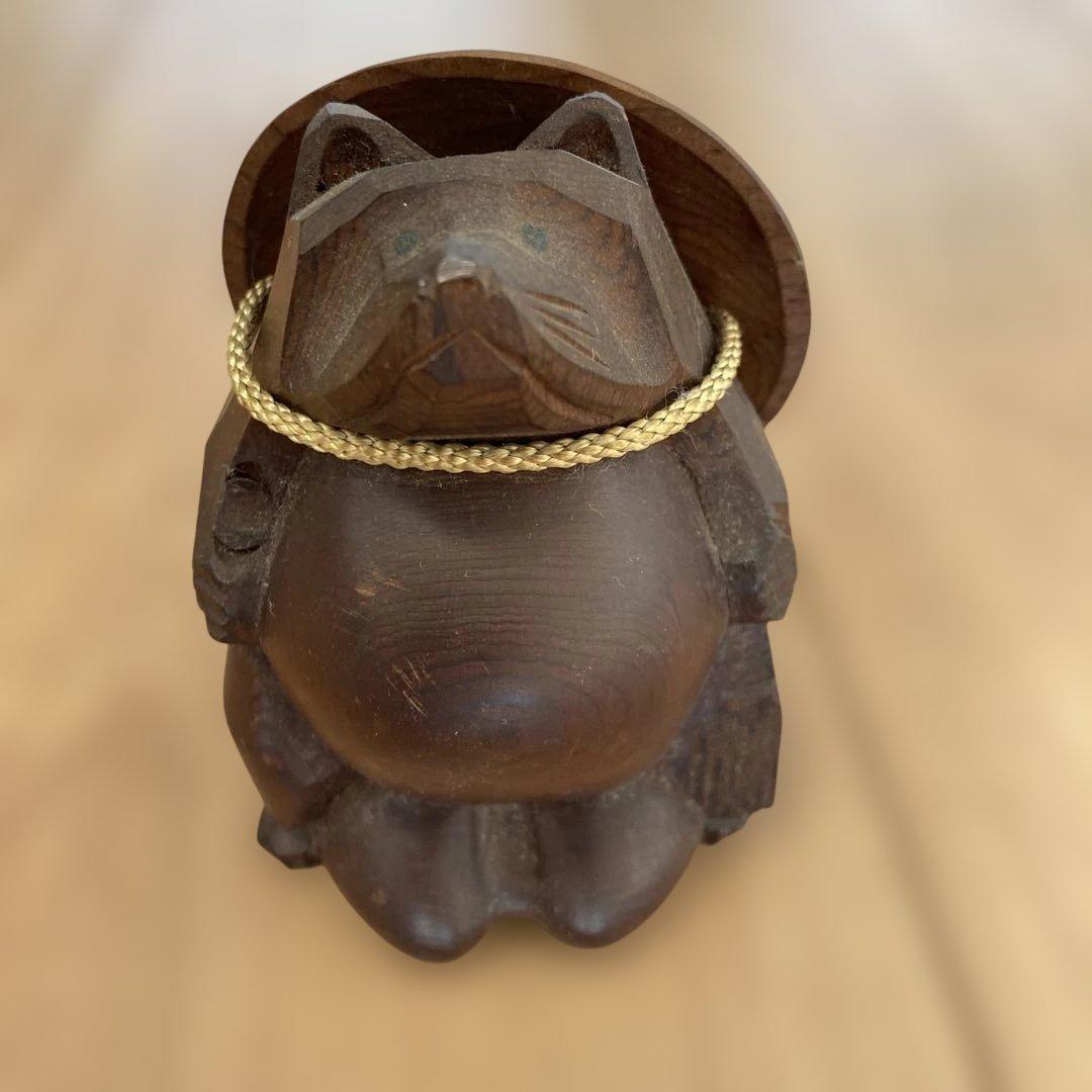 木製狸の置物 笠付き 民芸品 一刀彫 レトロ アンティーク 古い - メルカリ