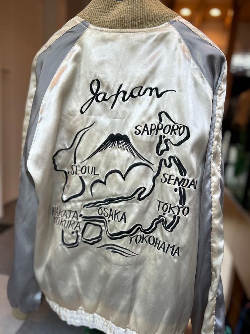 両A東洋 リバーシブル サテンスカジャン スーベニアジャケット 鷲 日本地図 L