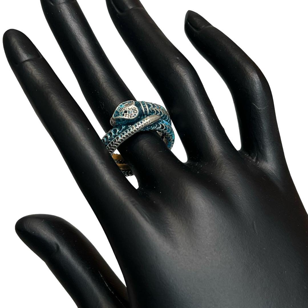 美品☆極希少カラー】グッチ スネーク 蛇 リング シルバー 青 ブルー