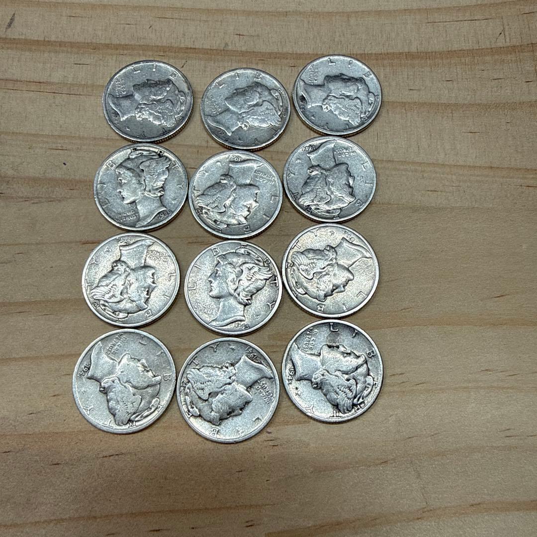 アメリカ　マーキュリーダイム銀貨　12枚セット