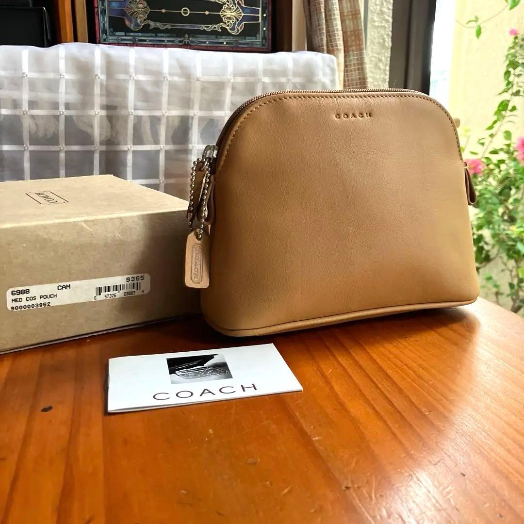 オールドコーチvintageコーチ　キャメルレザー ポーチ