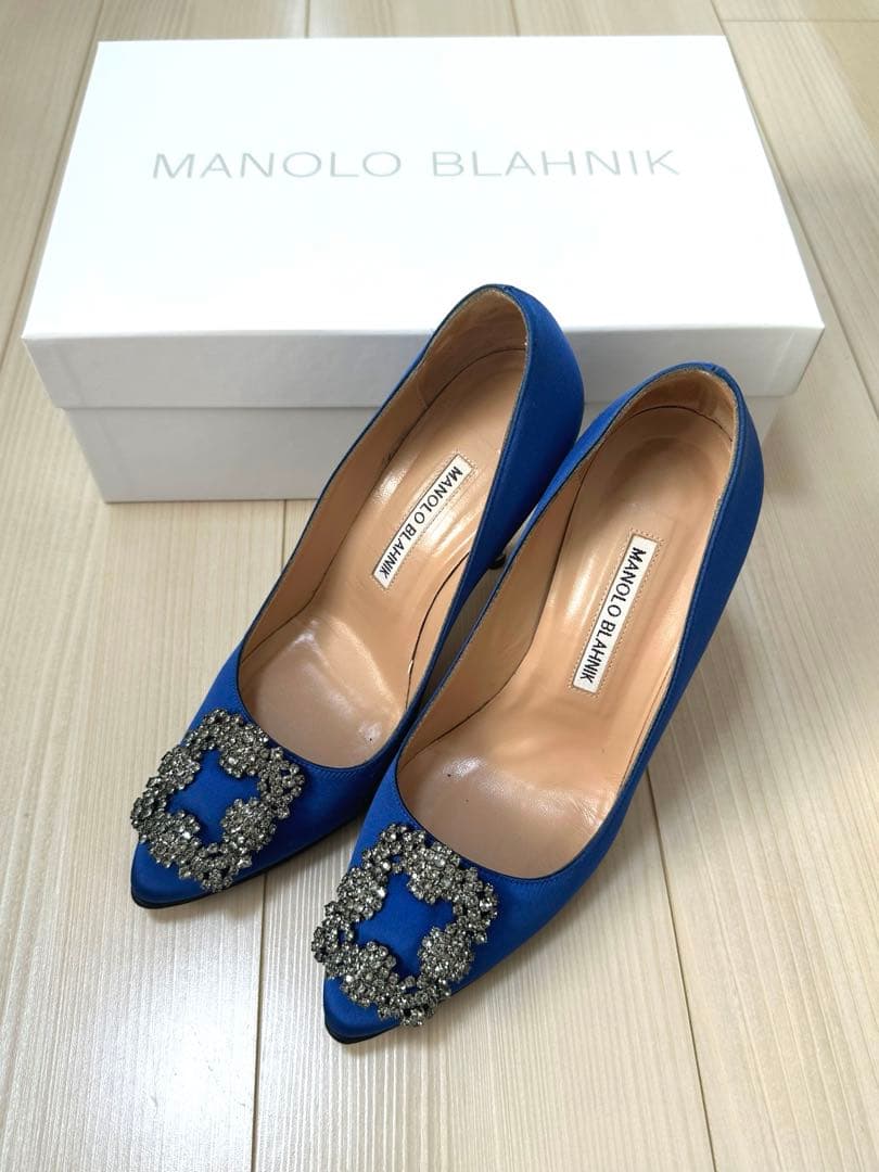 マノロブラニク パンプス ハンギシ ブルー サテン 36 23cm