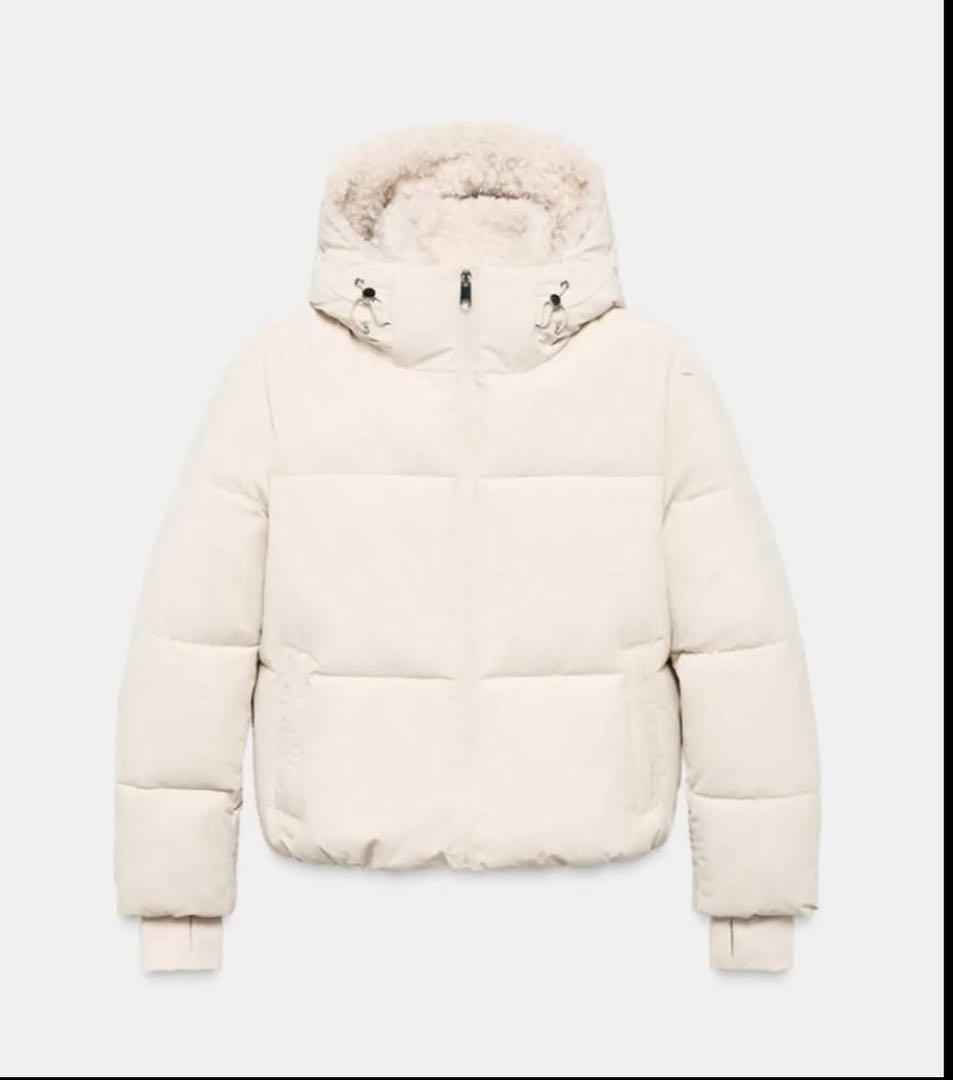 ZARA フェイクシープスキンフード付き撥水ウィンドブレーカー