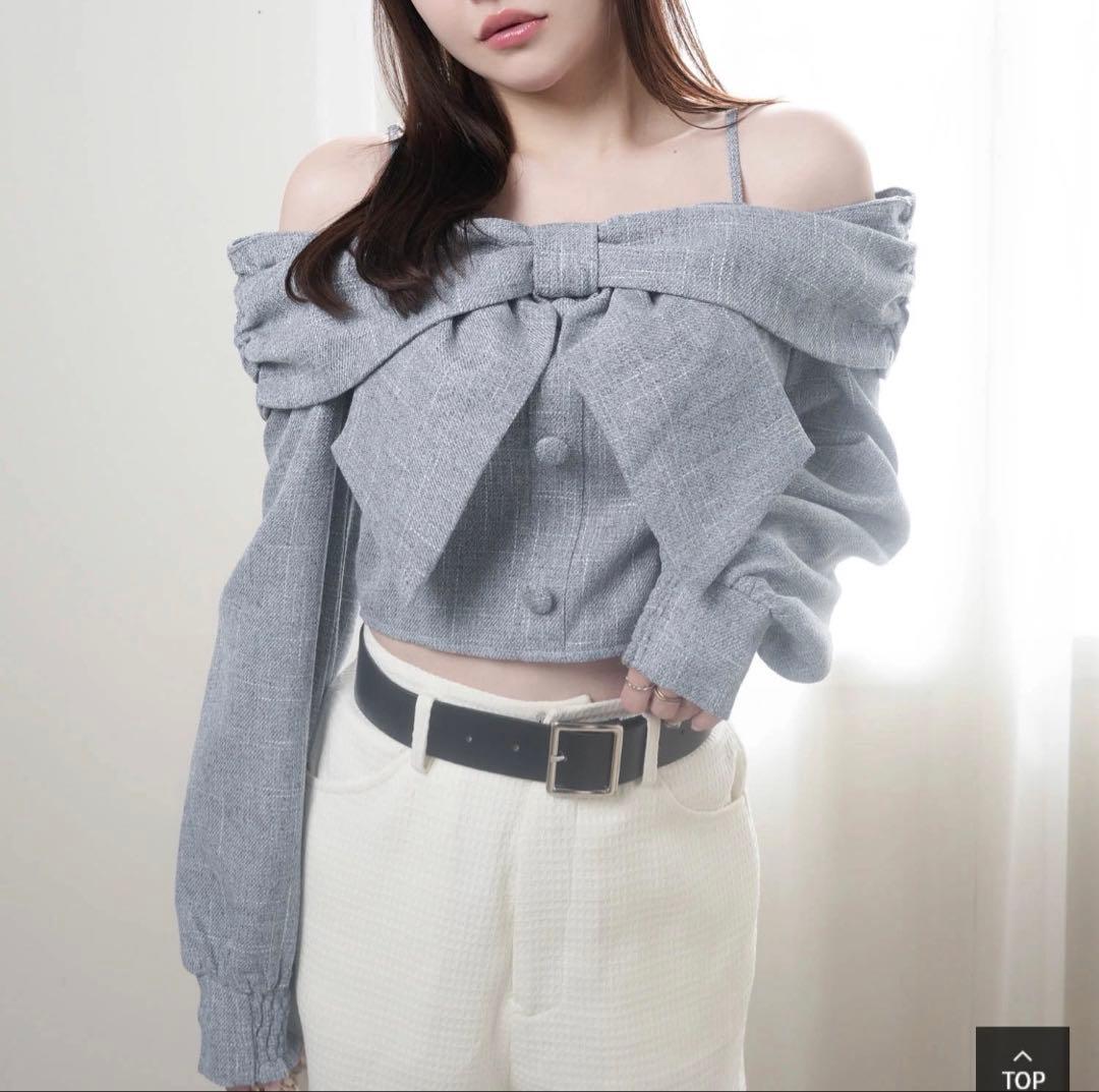 11新品リップサービス定価11990円リボンオフショルロングスリーブトップス青