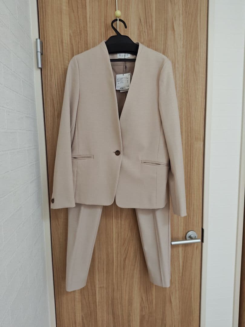 PLST　ブラッシュドバック　セットアップ　スーツ上下 ベージュ S